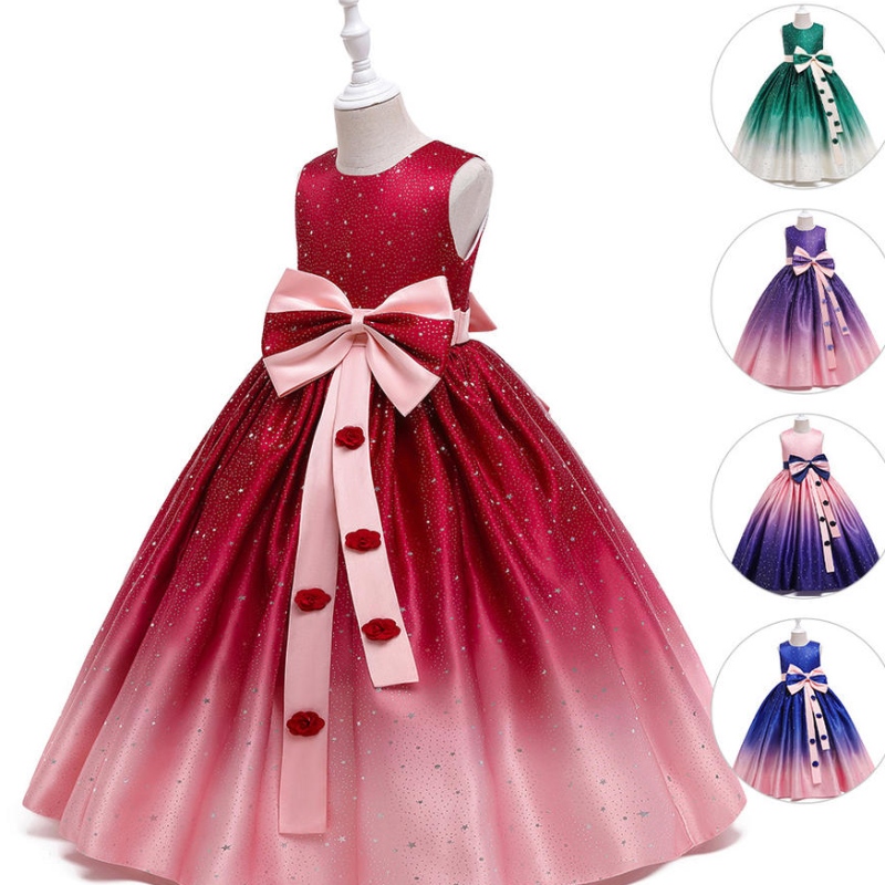 卸売グラディエントカラーキッズドレスガールズパーティーの結婚式の誕生日フラワーガールフロックボールガウンドレス