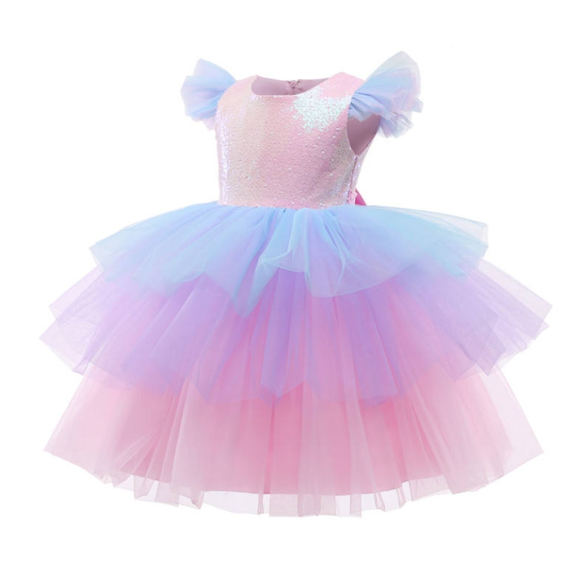 女の子のフォーマスプリンセスドレスキッズレースレースレインボーエレガントなイブニングパーティーケーキチュチュプロムガウンチルドレンウェディングコミューンnコスチューム