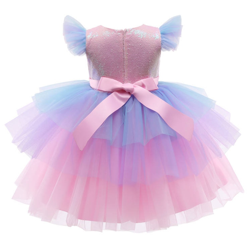 女の子のフォーマスプリンセスドレスキッズレースレースレインボーエレガントなイブニングパーティーケーキチュチュプロムガウンチルドレンウェディングコミューンnコスチューム