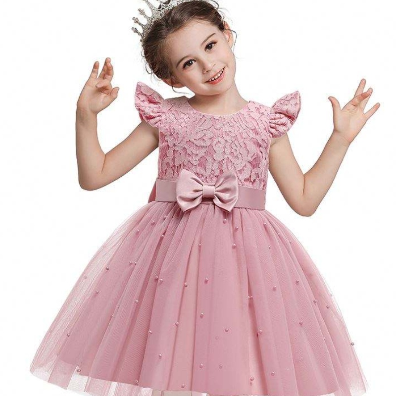 Baige Cross-Border Kids Dress Wholesale Solid Color Lace Bowknot Children \\ 'S Party Birthday Dress D0761