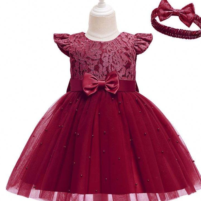Baige Cross-Border Kids Dress Wholesale Solid Color Lace Bowknot Children \\ 'S Party Birthday Dress D0761