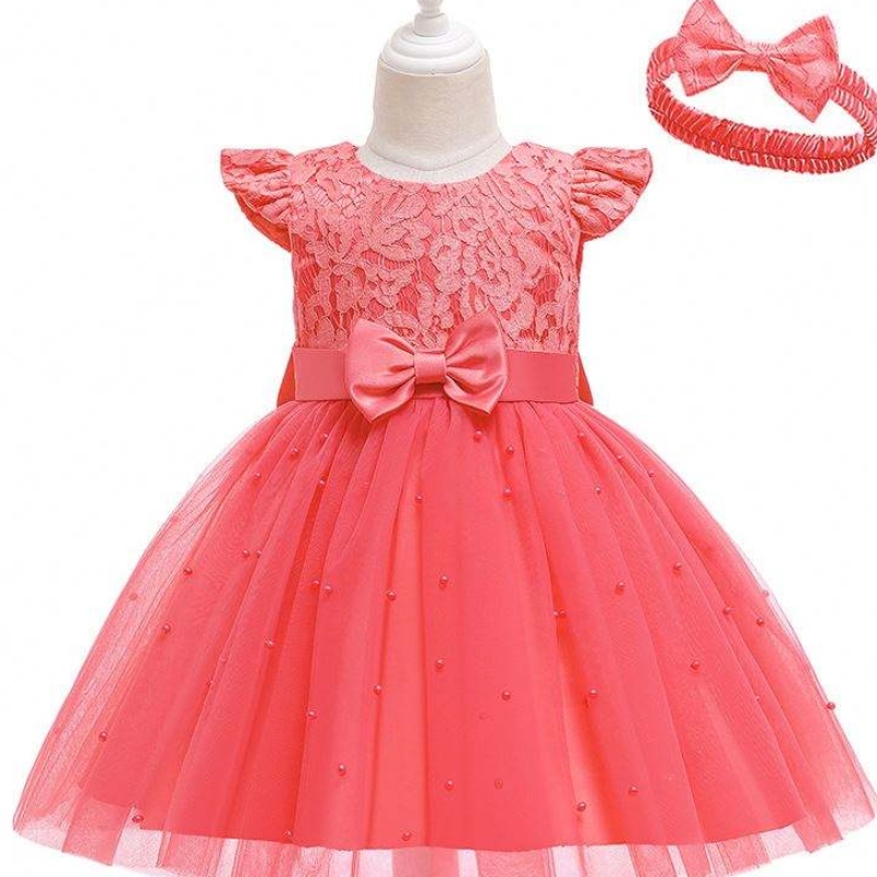 Baige Cross-Border Kids Dress Wholesale Solid Color Lace Bowknot Children \\ 'S Party Birthday Dress D0761