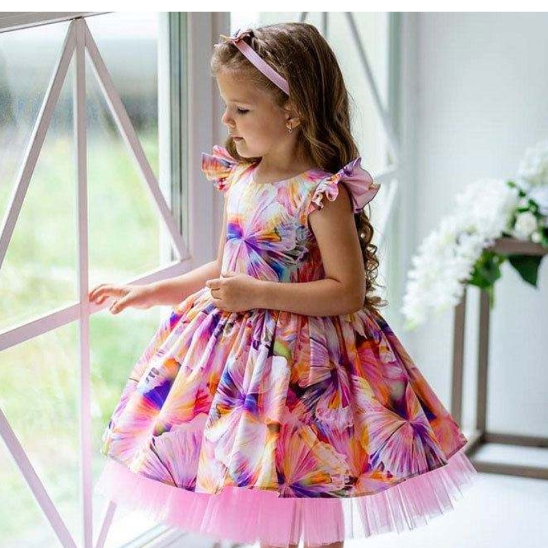 Baige最新の花柄の女の子のドレス子供\\の服3歳の花の女の子の花嫁介添人のドレスパーティー