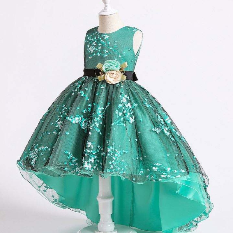 Baige Children Dress Girls Bow Wedding Gown Trailing Western Party Wearフォーマルプリンセスガール\\ 'Sドレス2153