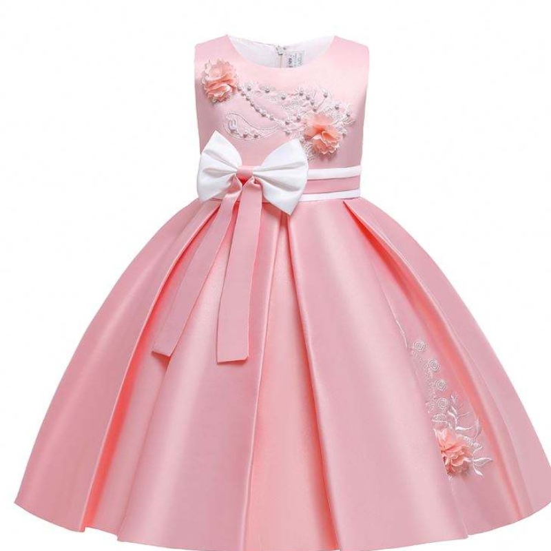 Baige Satin Pattern 4年子供ボールガウンキッズフラワーガールパーティードレスl5285