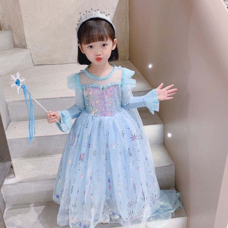 Baige Wholesale Ball Gown Party Princess Dress Halloween Children Birthday Cosplayコスチューム長袖エルサドレス