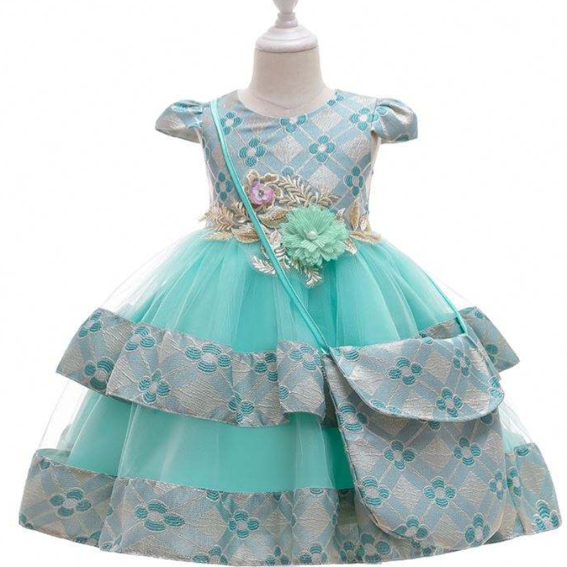 バイージホールセールチルドレン服の花とバッグキッドフローラルドレス3歳の女の子のおしゃれな子供ドレス