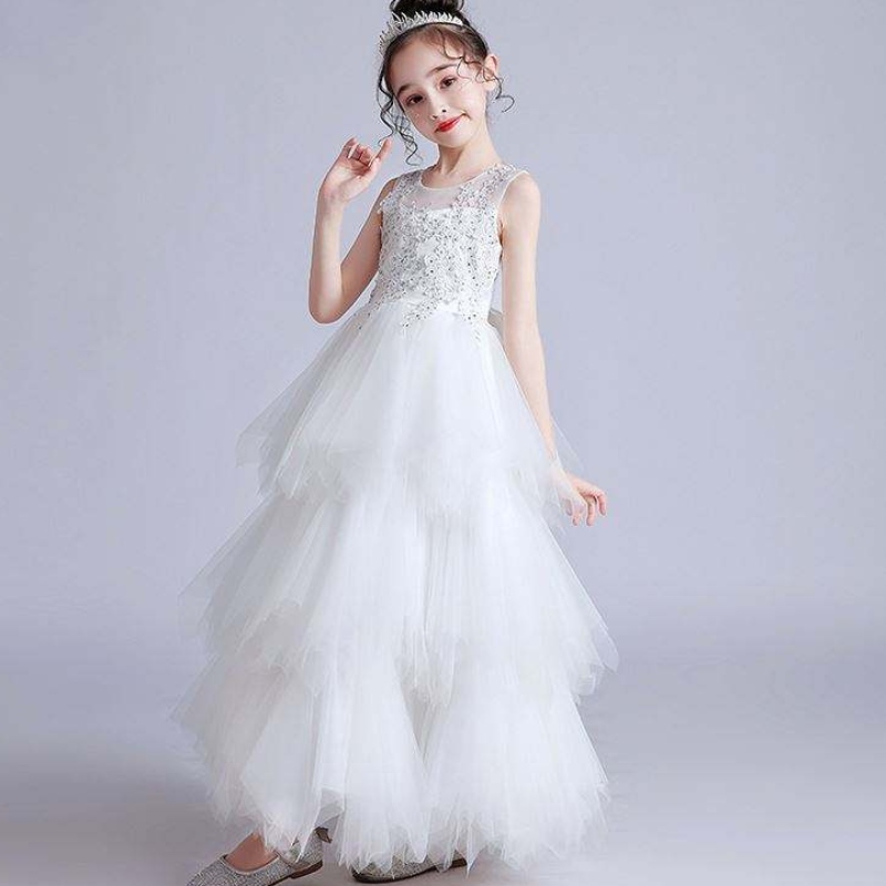 Baige Wholesale White Luxury Puffy Girls Wedding Party GownフォーマルバースデーパーティードレスLP-2180