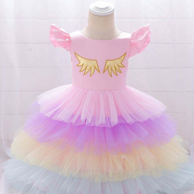 2019 New Arrival Children Closed Girls UnicornレイヤードTutu Party Dress with Free Headwear DJS011