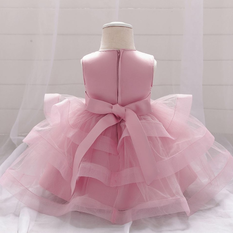 Baige Wholesale Embroidery Pearl Bow Design Party Baby Birgh Dress Birthday Party KidsFrock L1929xz