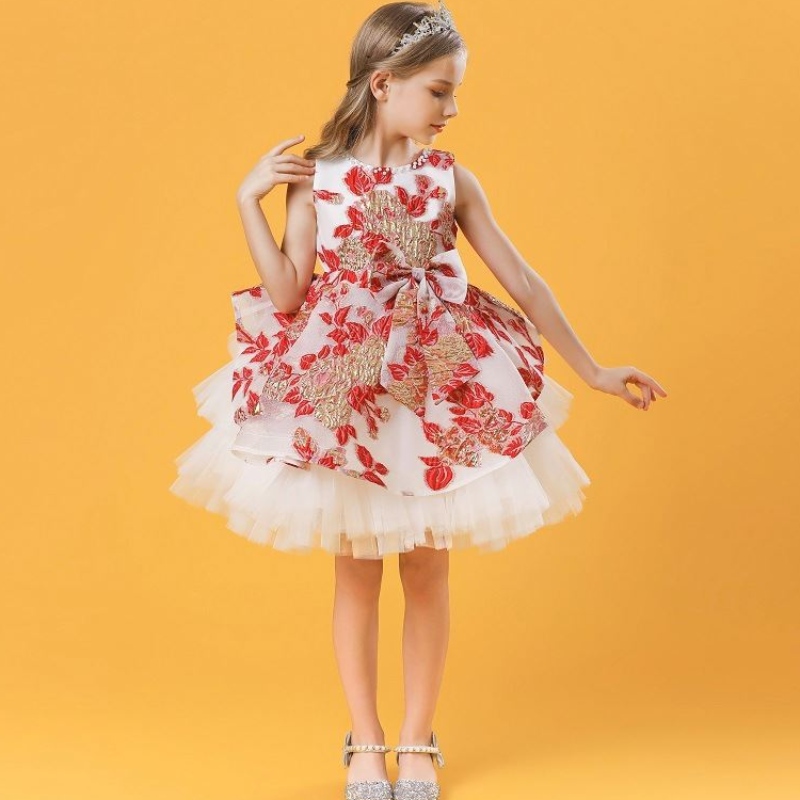 Baige Hot Sale New Style 3-10歳の女の子キッズリトルガールズフラワーボウ刺繍ドレスパーティーウェディングバースデー