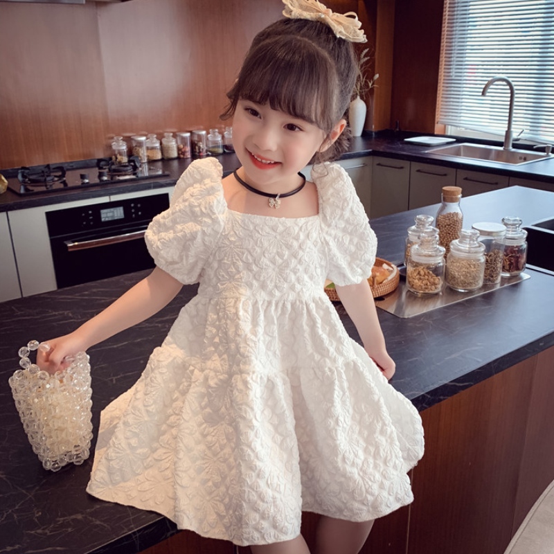 子供の西部スタイルのプリンセスドレスパフスリーブスリーブドレス白い女の女の子