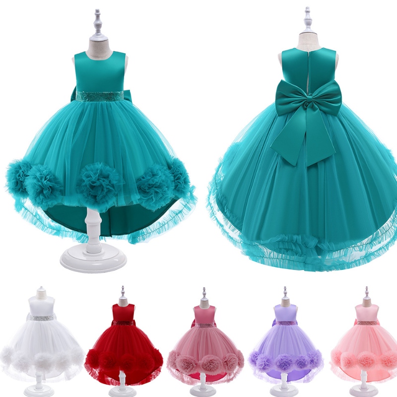 女の子のプリンセスドレスキャットウォークドレスメッシュフラワーチュートゥドレステールピアノパフォーマンスコスチューム