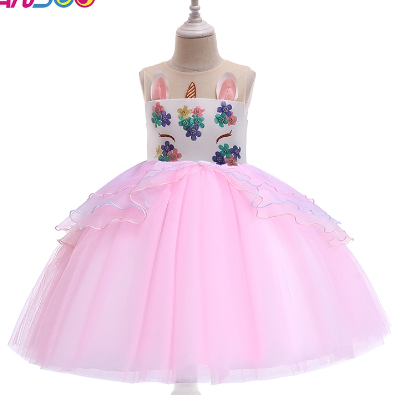 Ansoo Unicorn Planpess Flower Girl Dress Wholesale Kids Wedding Dress膝の長さの女の子パーティードレス