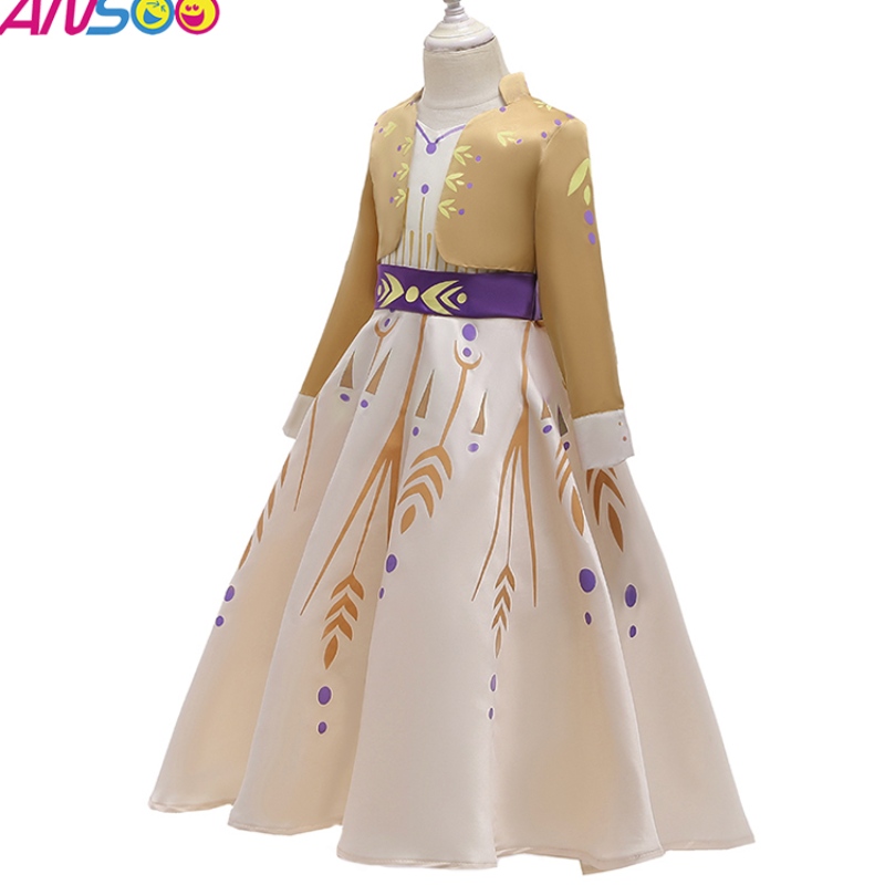 Ansoo最新子供セレブリティ服お姫様アンナウェアドレスハロウィーンの女の子のためのコスチューム