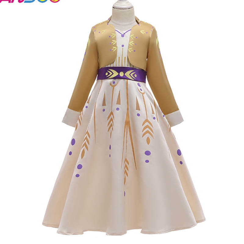 Ansoo最新子供セレブリティ服お姫様アンナウェアドレスハロウィーンの女の子のためのコスチューム