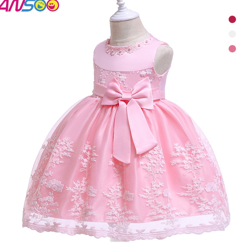 Ansoo Summer Flower Kids For For Girls 4colors bady girl party tutu Red Dress WeddingPrincess for Kids