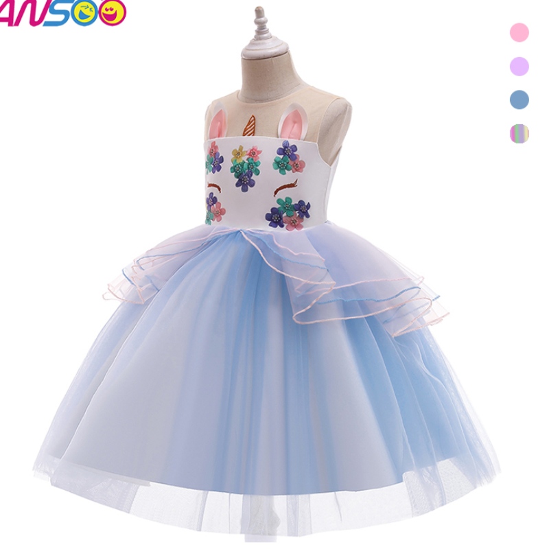 Ansoo Kid Toddler Girl Birthday Ball Party Cosplay Costume Rainbow Unicorn Fluffy Layered Tulle Tutu Dress for Girl