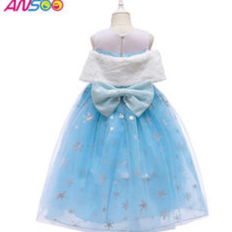 Ansoo2021 Children \\ 's Performance Elsa Fashion Girl Wool Collar Princess Dress Lovely Girls Costume