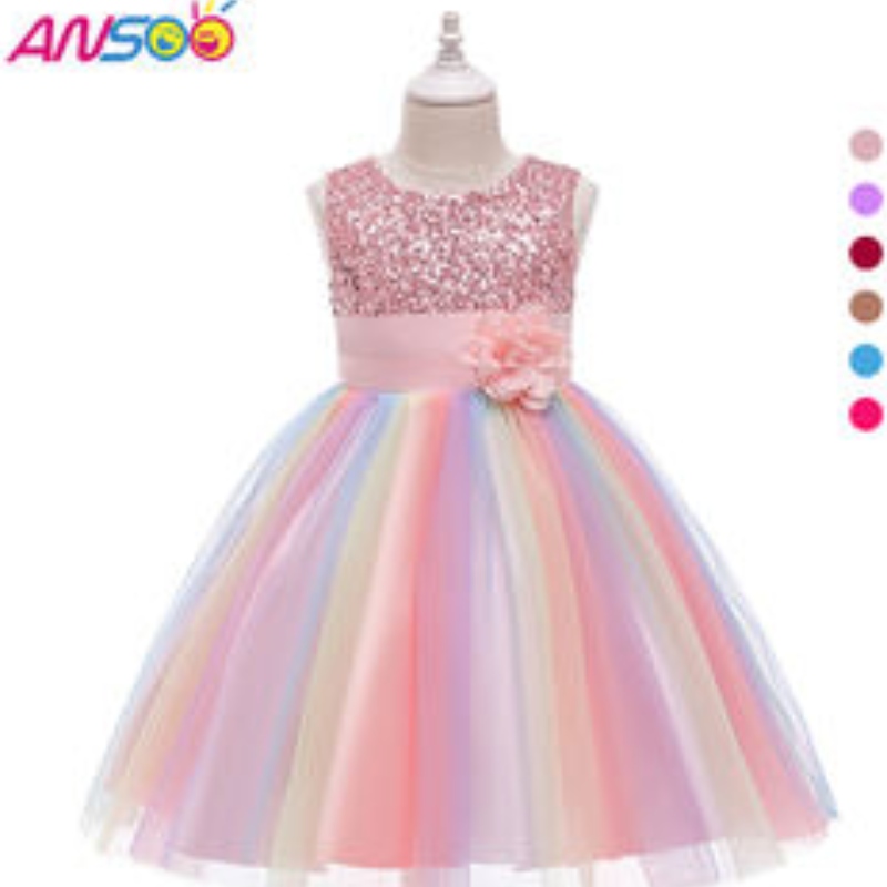 Ansoo Amazon Luxury Sreeveless美しいプリンセスキッズボールガウン子供\\ 'S Clothing Purple Flower Girl Dresses Ruffle Skirt