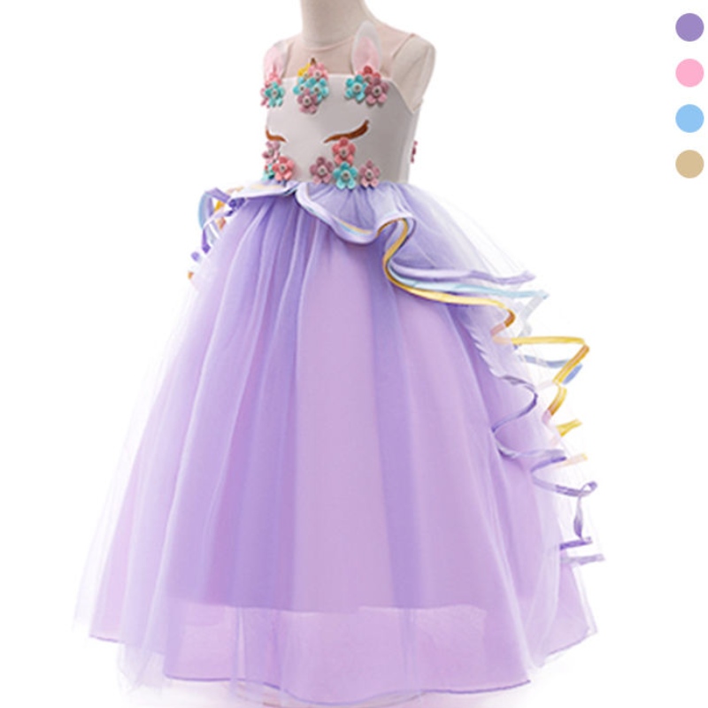 Ansoo Girls Unicorn Dress Aptique Party Cosplay Summer Halloween Fancy Weeding Pink Unicornドレス2-13歳の女の子