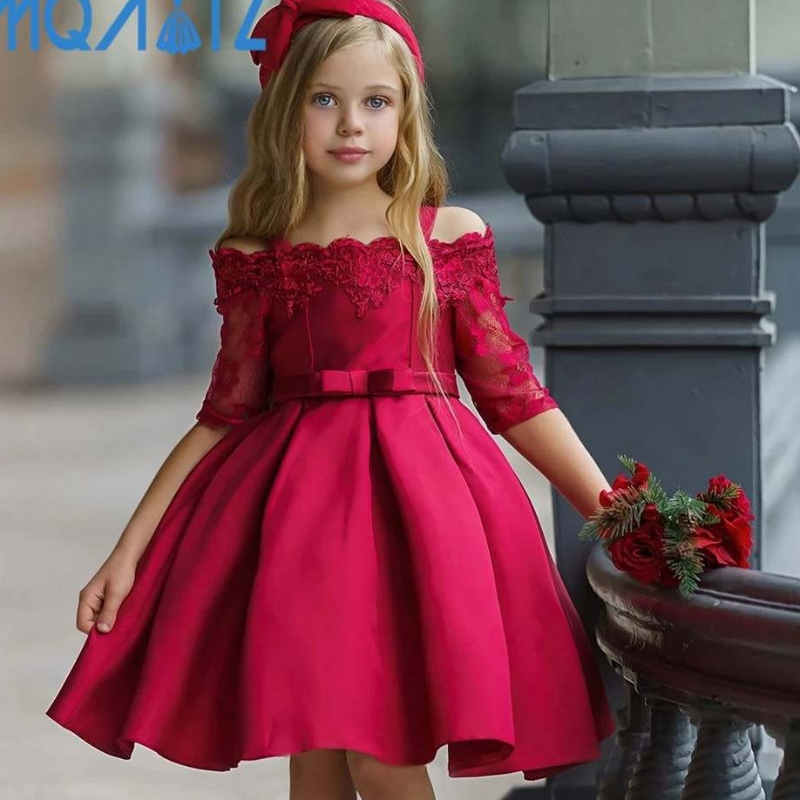 Baige Children Clothes Stock Bady Girl KidsFrock Design Lace Lace Sleeves Bade Girl Birthday Wedding Party Dress