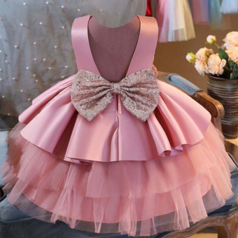 Baige New Flower Girl Tutu Dress Baby Frock Children Closes Bow Birthday Girl Dress