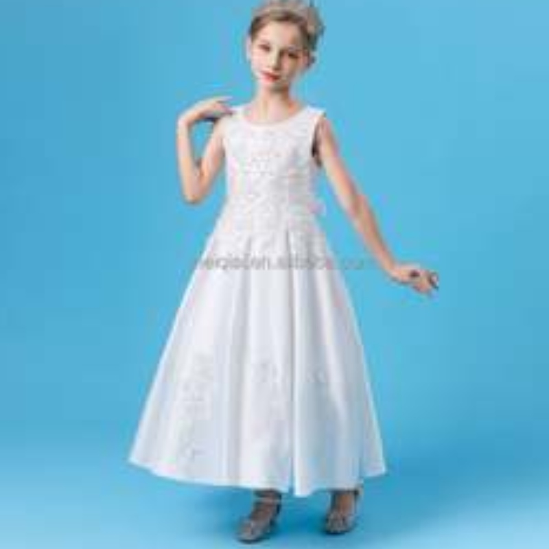 Baige New Arrival Flower Children Bridal Wedding Gownsエレガントなビーズの袖なしの女の子のドレス