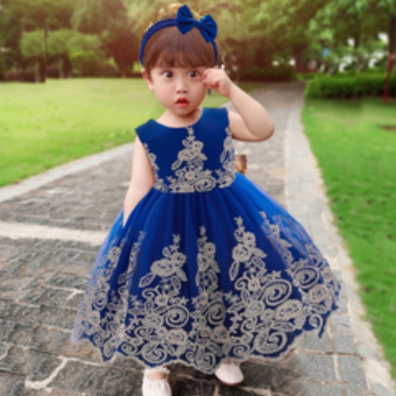 Baige New Lace Frock Kids Party Wear 0-6年フラワーガールバースデーパーティーボールガウン