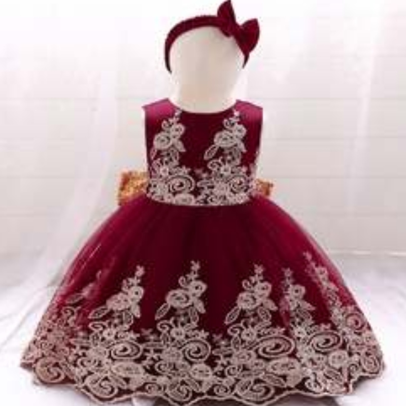 Baige New Lace Frock Kids Party Wear 0-6年フラワーガールバースデーパーティーボールガウン