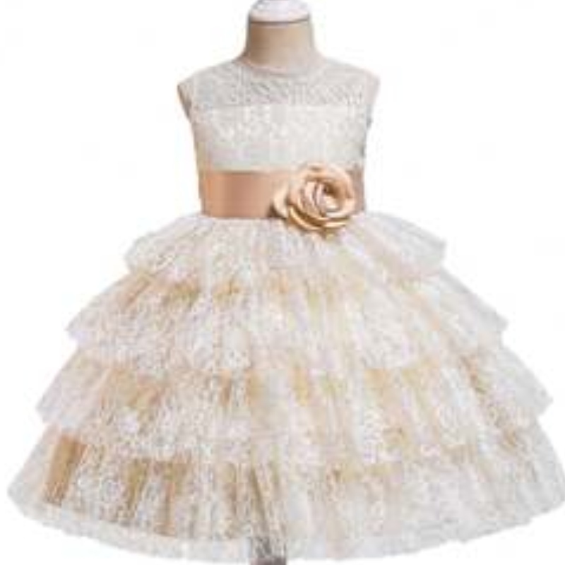 Baige New Children \\'s Princess Dress Lace Layed Seveless Flower Girl Wedding Dresses 3-49ピース