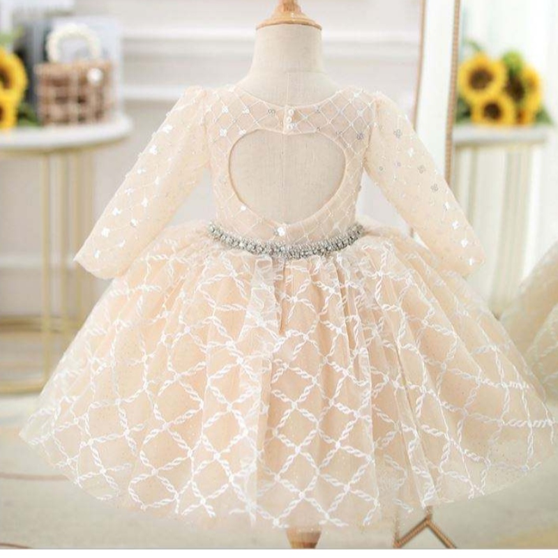 Baige Oem Children \\ 'S Invinding Dress Princess Girl Fluffy Yarn Flower Piano Costume Host BirthdayFrock