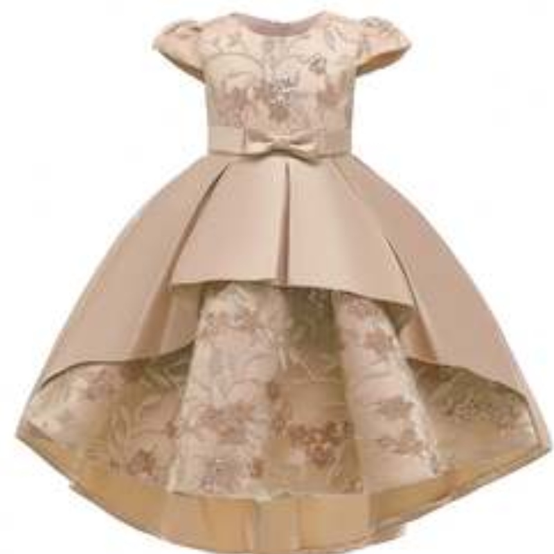 Baige Lonted Design Print Satin Satin Flower Party Dress Summer短袖の女の赤ちゃんの誕生日ドレス