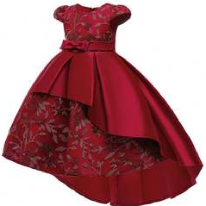 Baige Lonted Design Print Satin Satin Flower Party Dress Summer短袖の女の赤ちゃんの誕生日ドレス