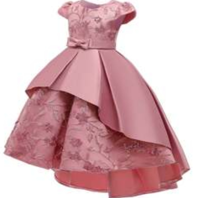 Baige Lonted Design Print Satin Satin Flower Party Dress Summer短袖の女の赤ちゃんの誕生日ドレス