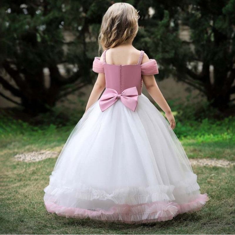 Baige New Arrival Princess Children Party Dress Pink Birthday Long Dress for Girls12歳