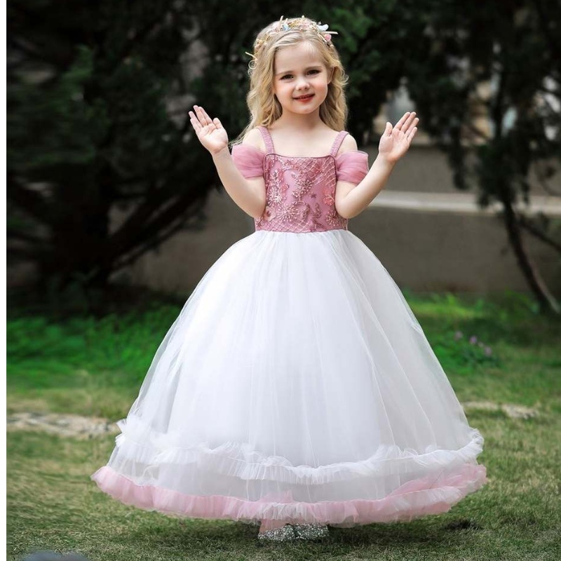 Baige New Arrival Princess Children Party Dress Pink Birthday Long Dress for Girls12歳