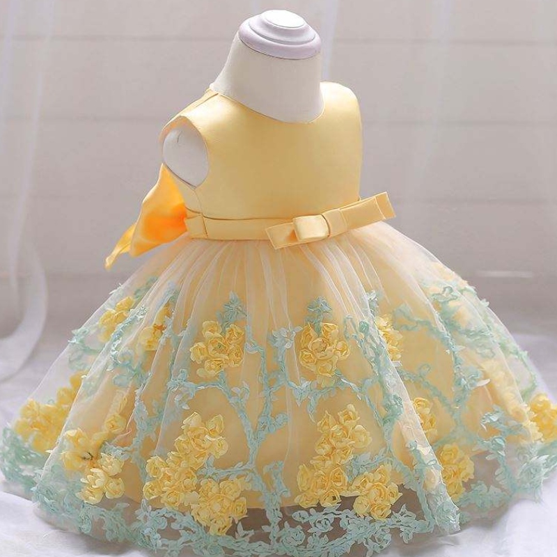 Baige Hot Sellose Pretty Baby Frock12か月1歳の女の子の服の最初の誕生日かわいいフラワーパーティードレスl1845xz