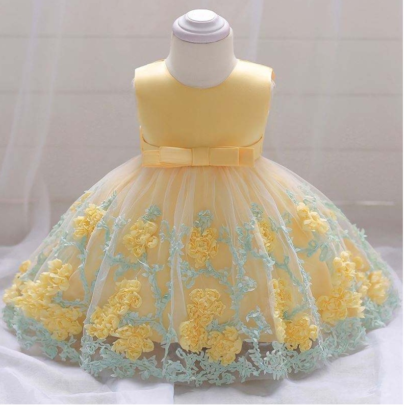 Baige Hot Sellose Pretty Baby Frock12か月1歳の女の子の服の最初の誕生日かわいいフラワーパーティードレスl1845xz