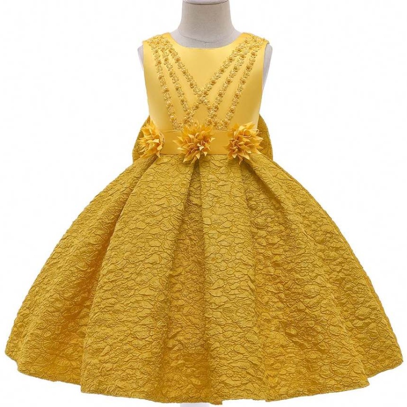 Baige Garment Wholesale Custom Dress Royal Yellow Ball Gown Mini A Line Dress for Kids