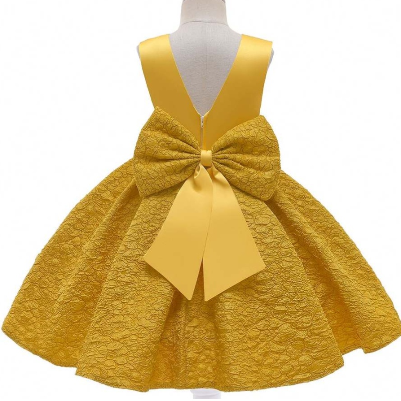 Baige Garment Wholesale Custom Dress Royal Yellow Ball Gown Mini A Line Dress for Kids