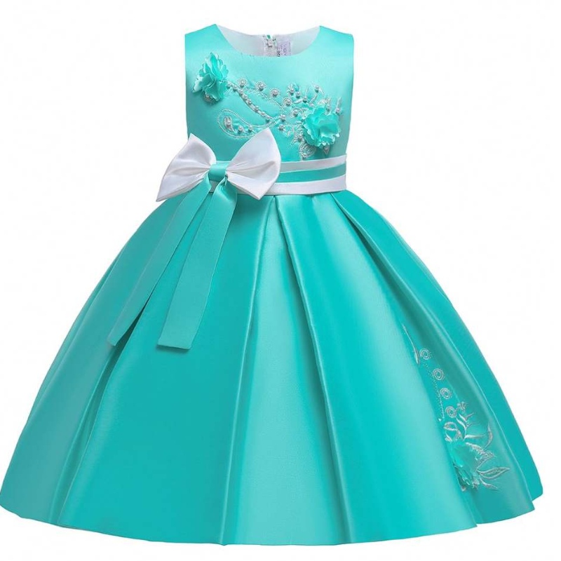 Baige New Design FlowerGirls Embroidery Bow Dress Kids Wedding Evening Prom Ball Gown