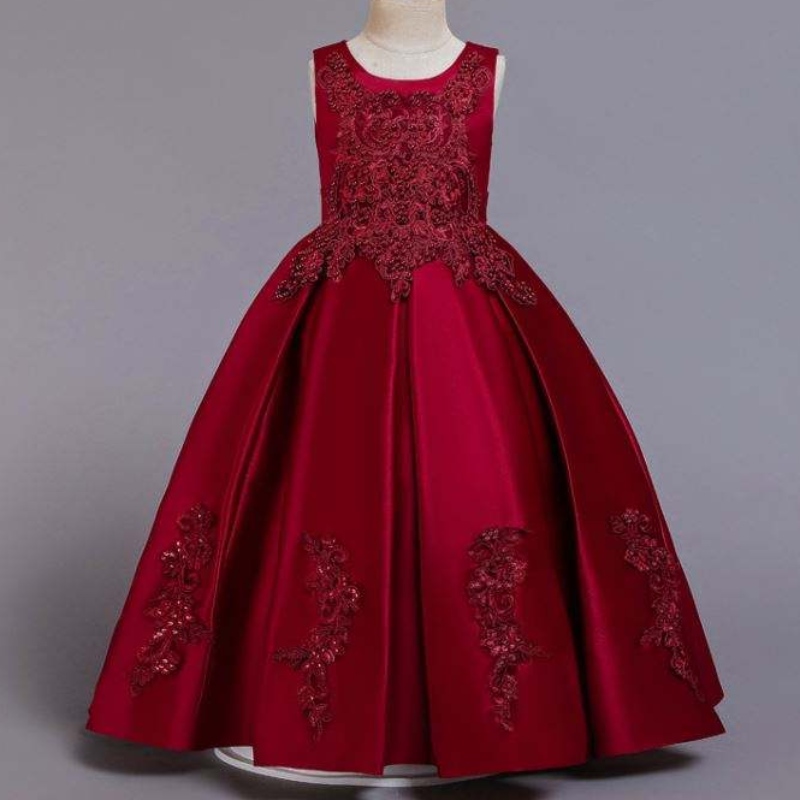 Baige New Design Girl Party Dress Elegant Long Wine Red Promドレスガールイブニングドレス長いフロック2055