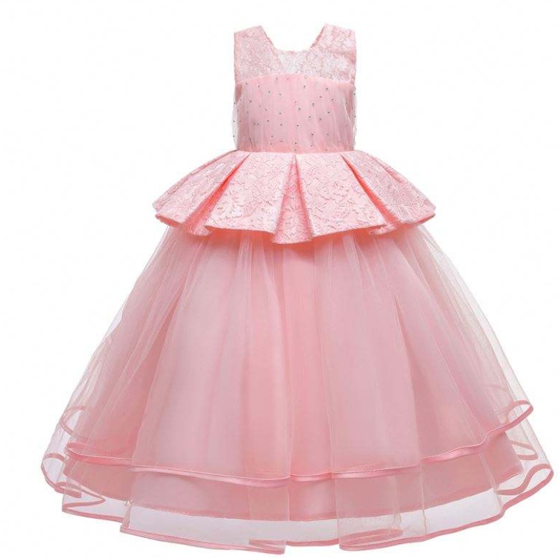 Baige Elegant Kids Long Dress Girls Children Prom Long Frock Dresses Luxurious Gowns LP-275