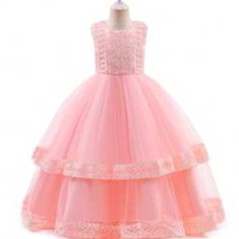 Baige Long Elegant Kids Teenage Wedding Dress Child Evening Gowns Party Wear 3-15歳古い