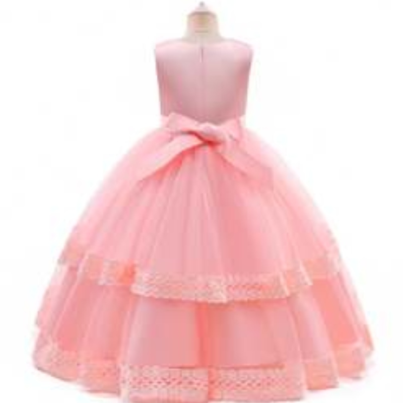 Baige Long Elegant Kids Teenage Wedding Dress Child Evening Gowns Party Wear 3-15歳古い