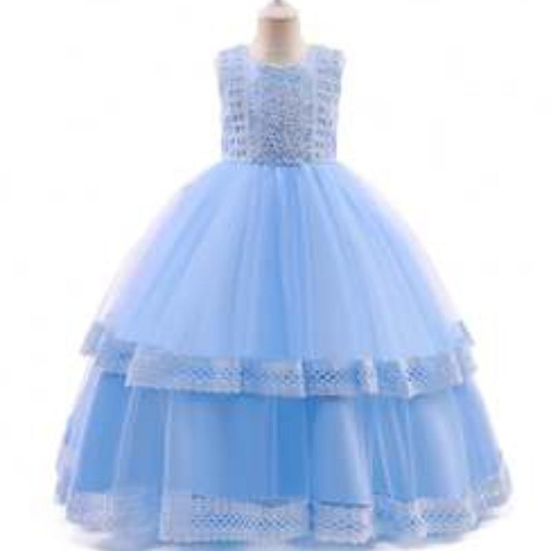 Baige Long Elegant Kids Teenage Wedding Dress Child Evening Gowns Party Wear 3-15歳古い