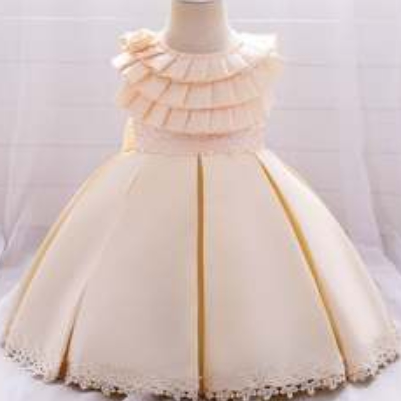 Baige New Fashion Children Ball Gown Seveless Satin Partyフォーマルウェディングフラワーガールドレスl1976xz