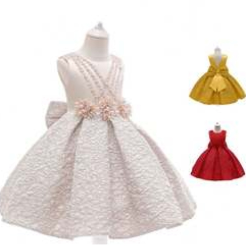 Baige New Satin Flower Girl Princess Dress KidsBaby Party Wedding Bridesmaid Ball Gown L5252