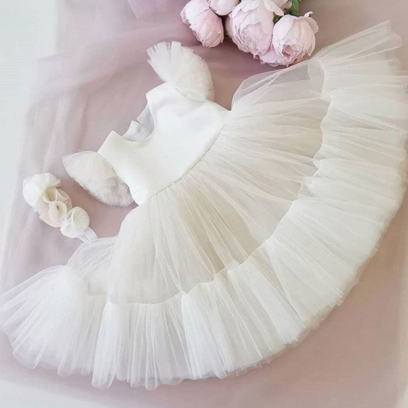 Baige Hot Sale White Flower Girl Tutu Party Dress Layered Puffy Birthday Ball Ball Gown